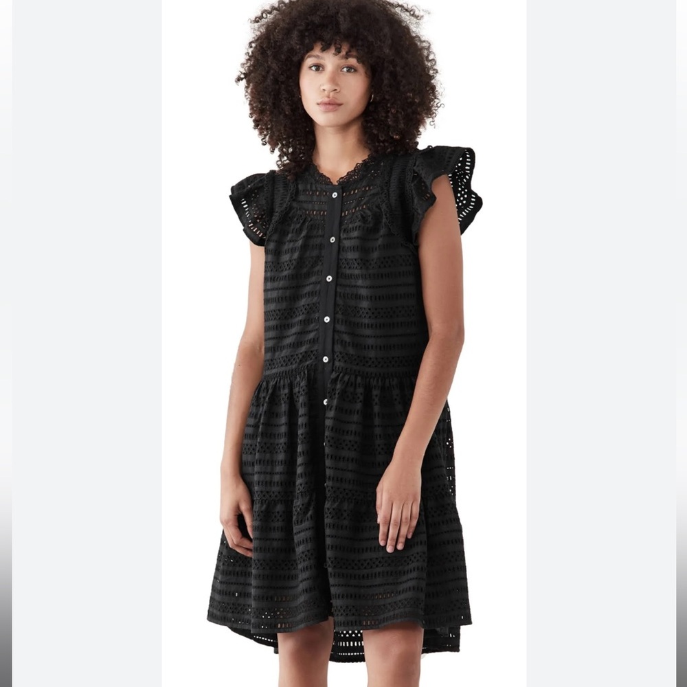 Sea NY Lina eyelet tiered black dress Small